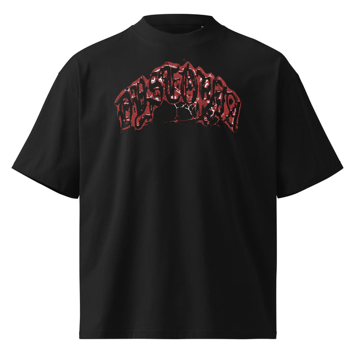 Dystopia black oversized T-shirt with gothic graphic - front view