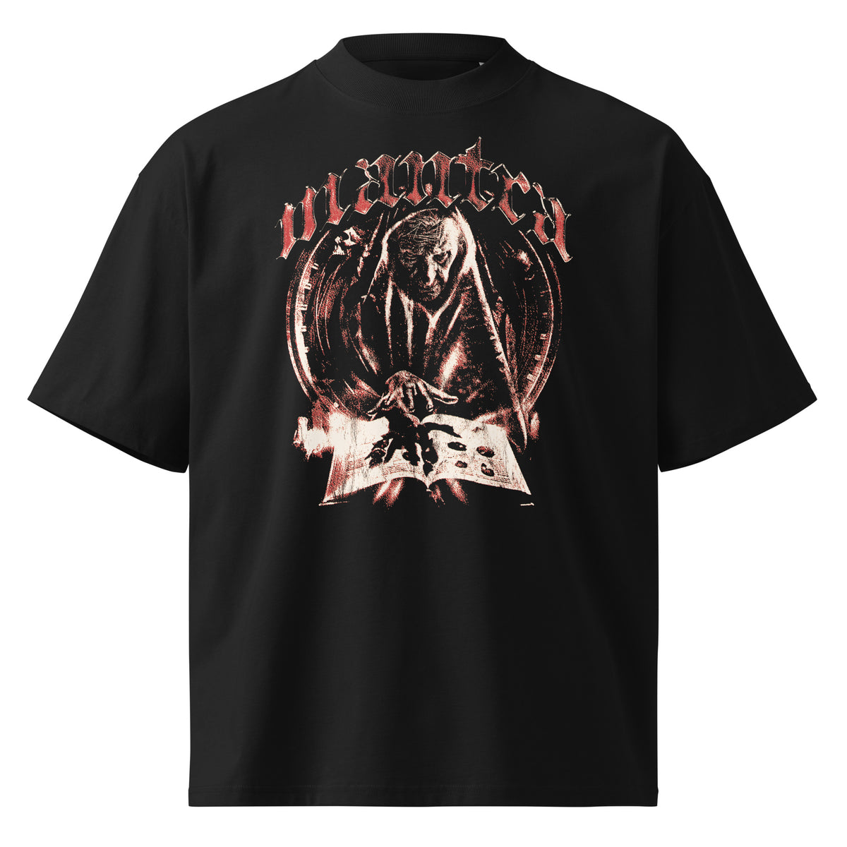 Mantra black oversized T-shirt with gothic graphic - front view