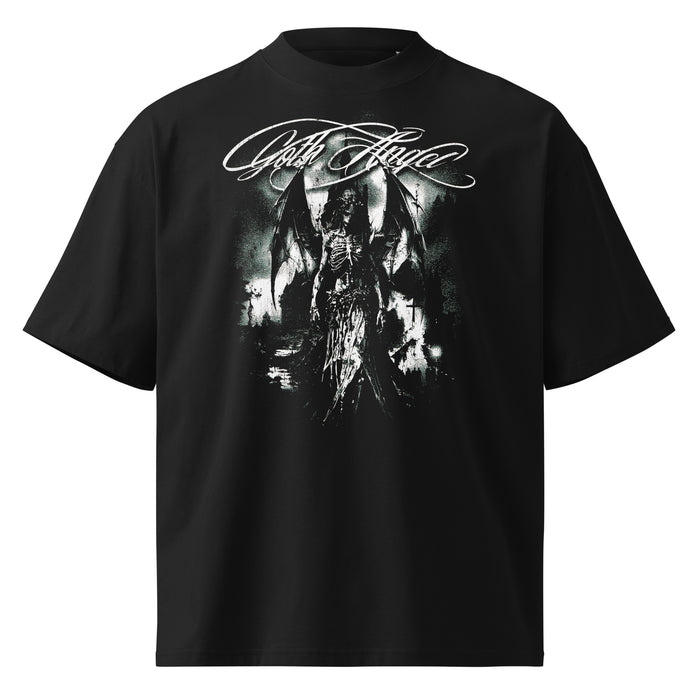 Goth Angel black oversized T-shirt with gothic graphic - front view