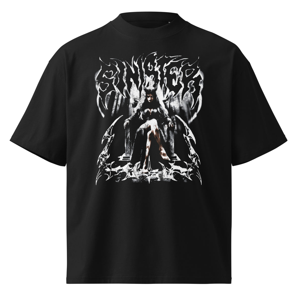 Sinister black oversized T-shirt with gothic graphic - front view