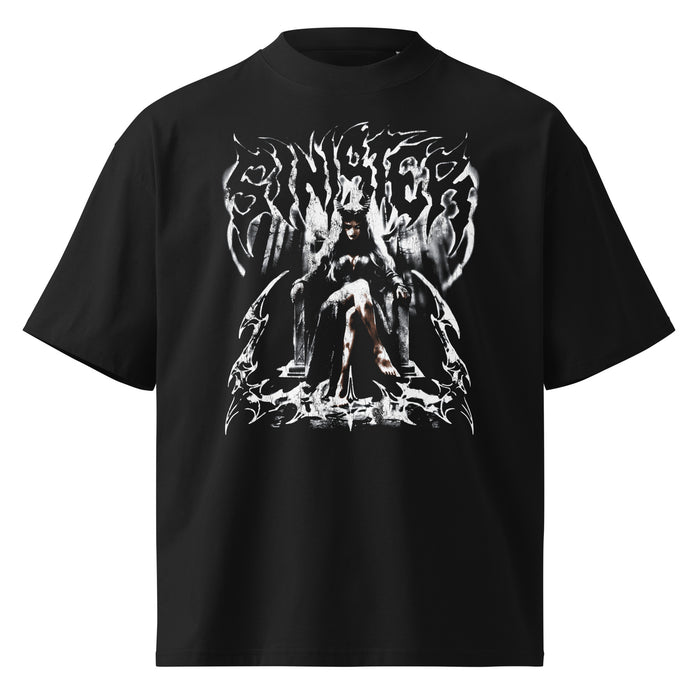 Sinister black oversized T-shirt with gothic graphic - front view