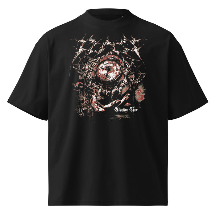 Wasting Time black oversized T-shirt with gothic graphic - front view