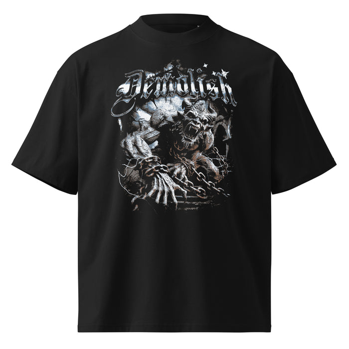 Demolish black oversized T-shirt with gothic graphic - front view