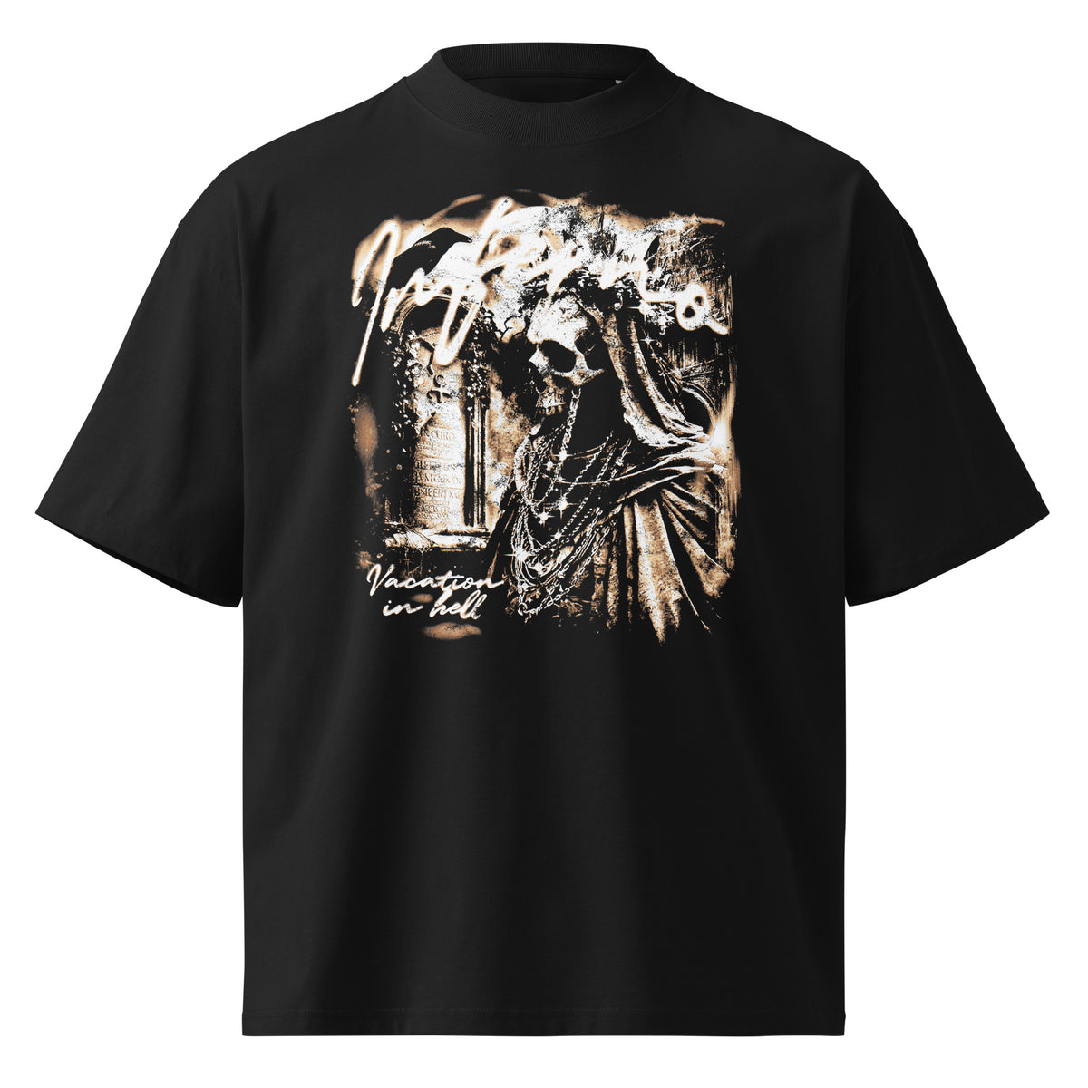 Vacation II black oversized T-shirt with gothic graphic - front view
