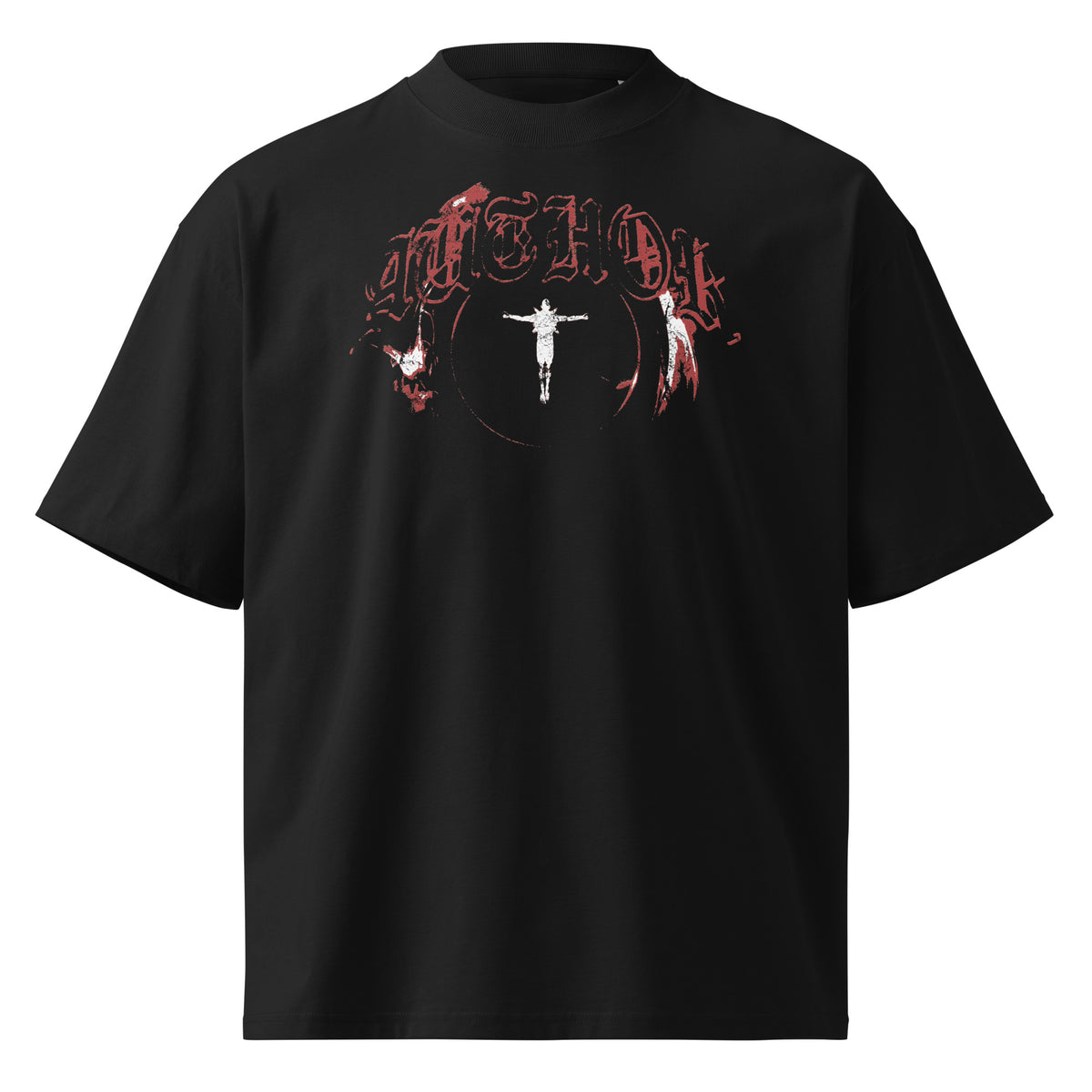 Author black oversized T-shirt with gothic graphic - front view
