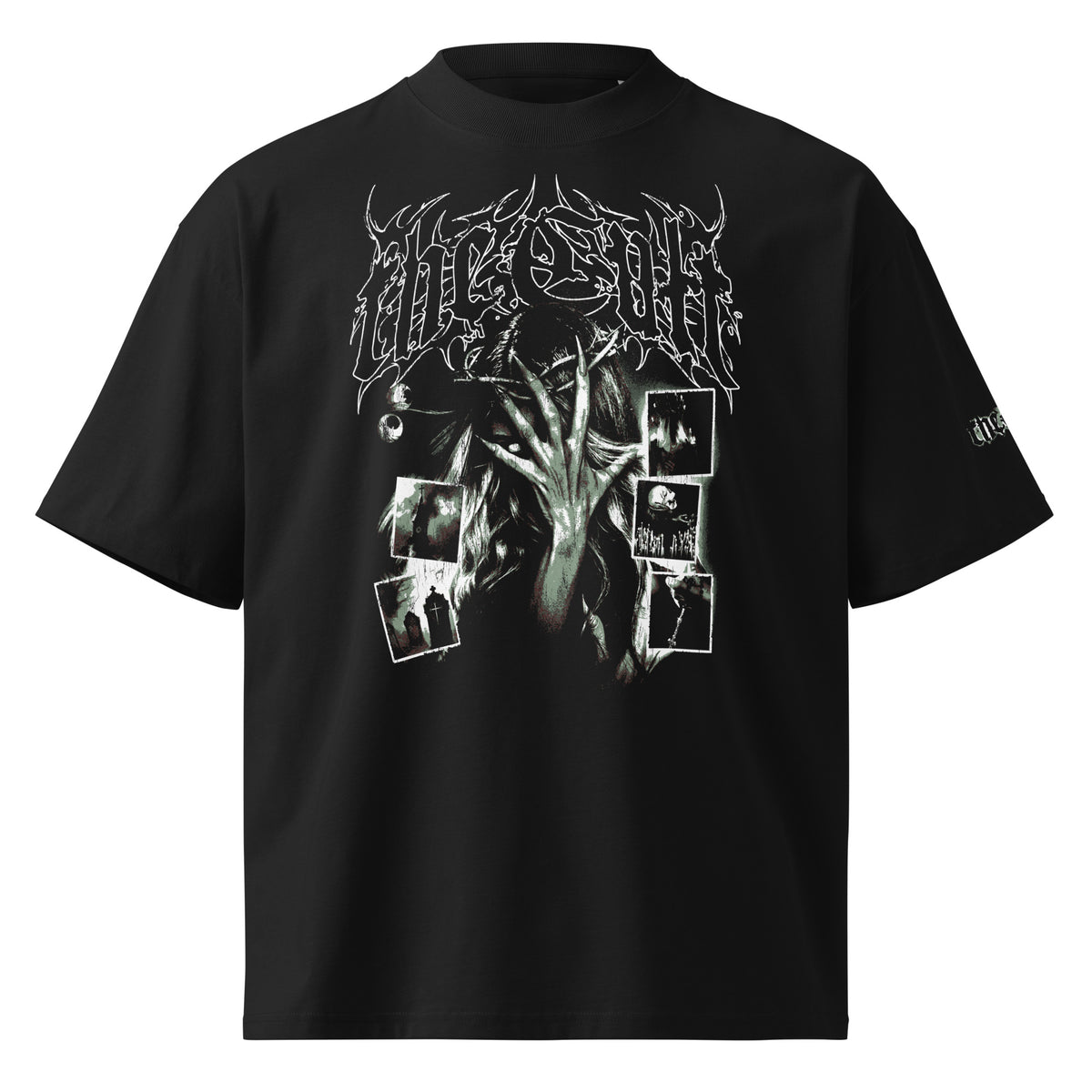 Ritual black oversized T-shirt with gothic graphic – front view 