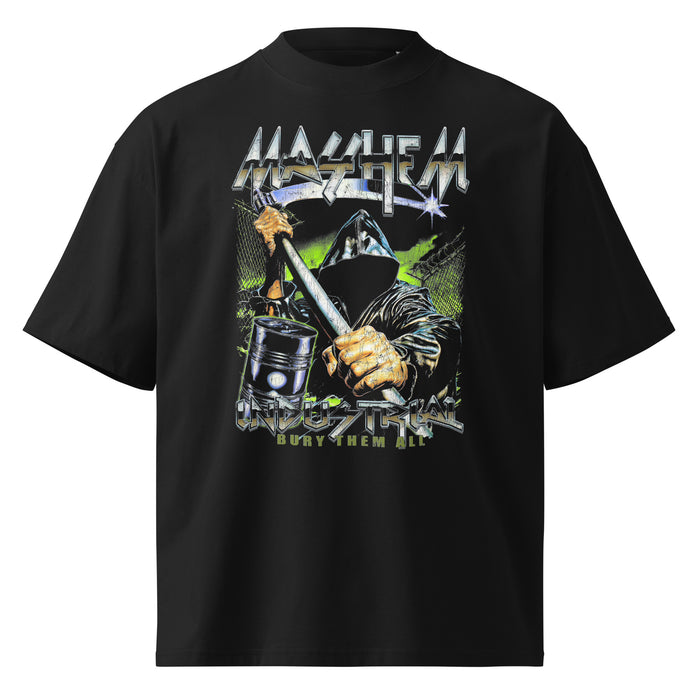 Mayhem Industrial black oversized T-shirt with horror graphic - front view