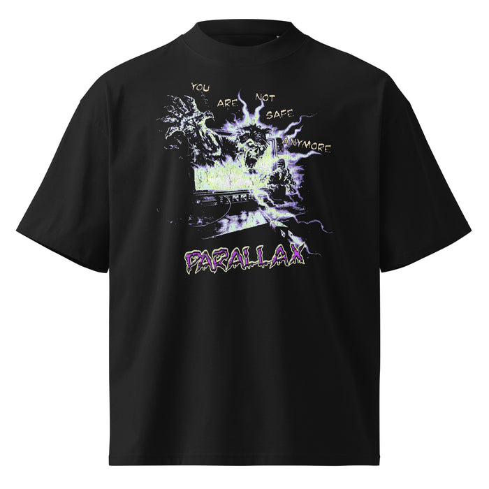 Parallax black oversized T-shirt with horror graphic - front view