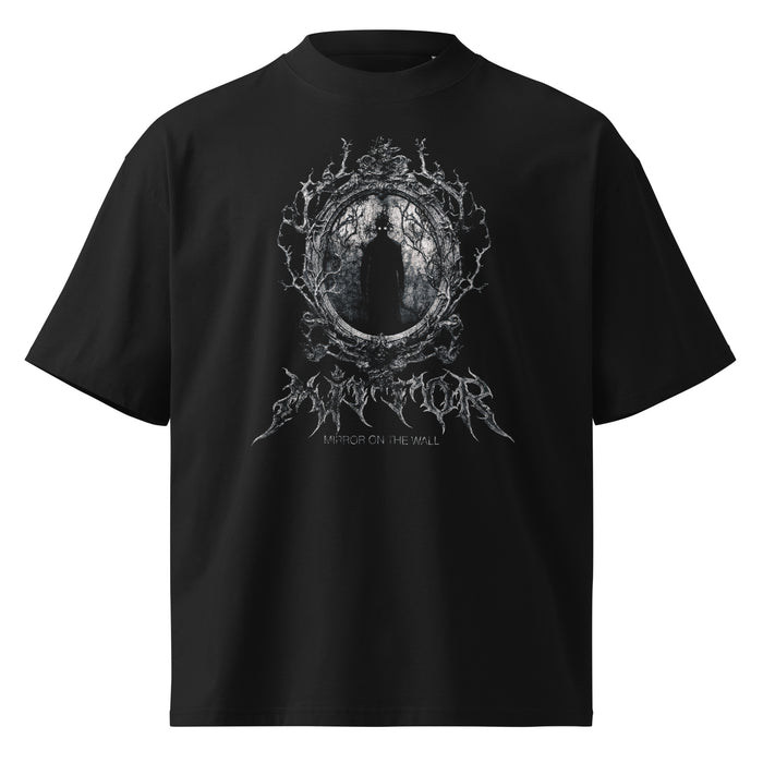 Mirror black oversized T-shirt with horror graphic - front view