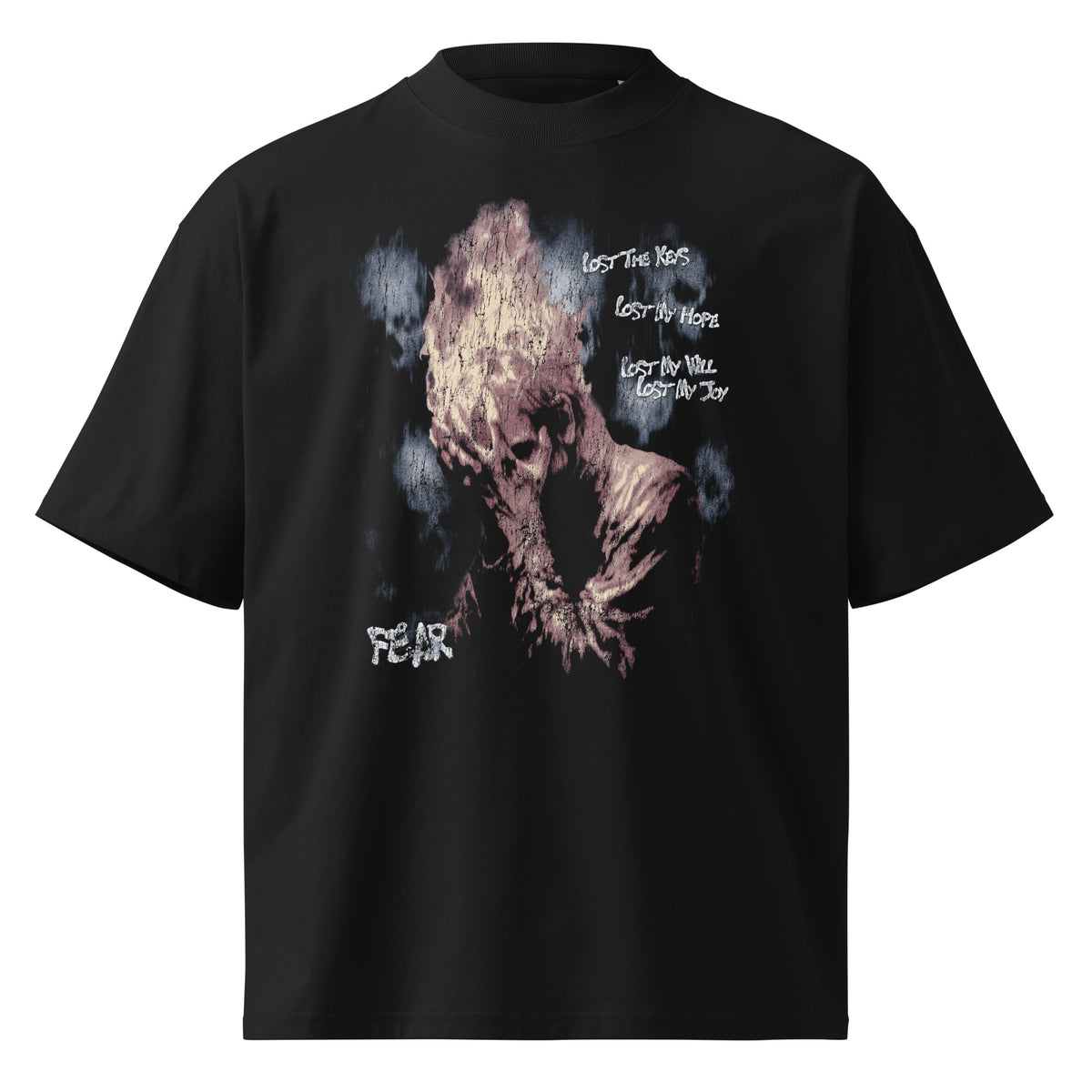 Fear black oversized T-shirt with horror graphic - front view