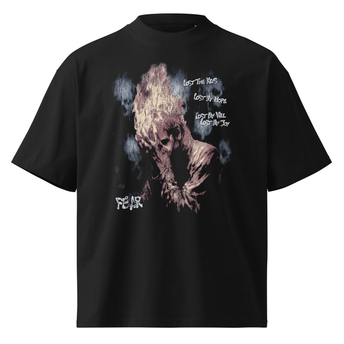 Fear black oversized T-shirt with horror graphic - front view