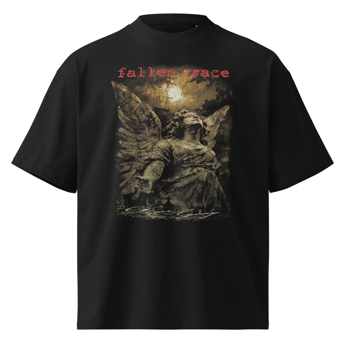 Fallen Grace black oversized T-shirt with heavy metal graphic - front view