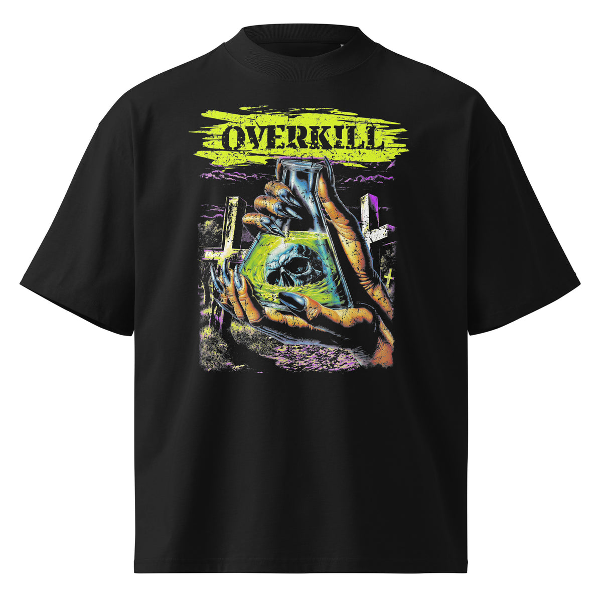 Overkill black oversized T-shirt with horror graphic - front view