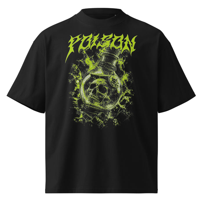 Poison black oversized T-shirt with heavy metal graphic - front view