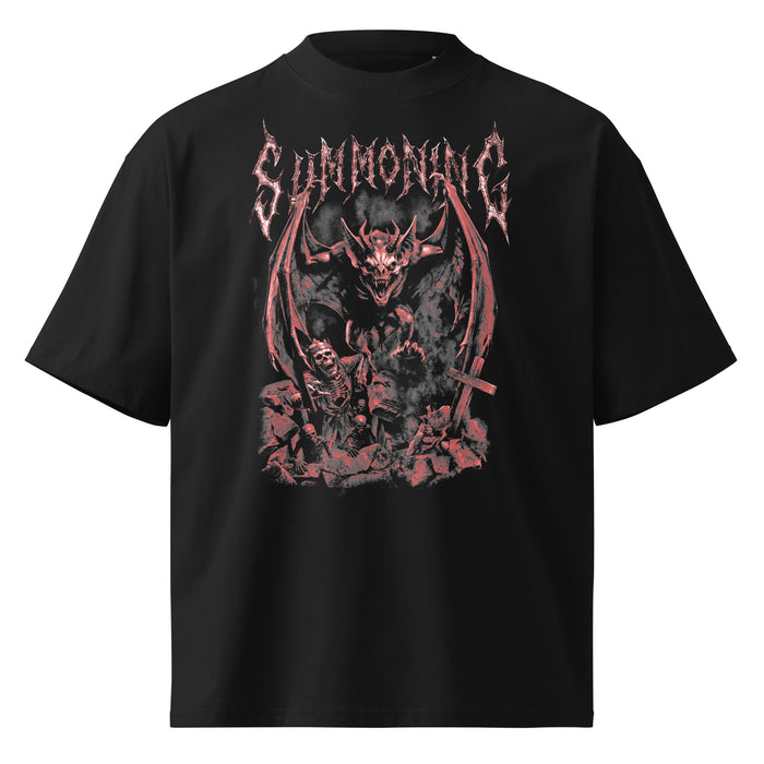 Summoning black oversized T-shirt with heavy metal graphic - front view