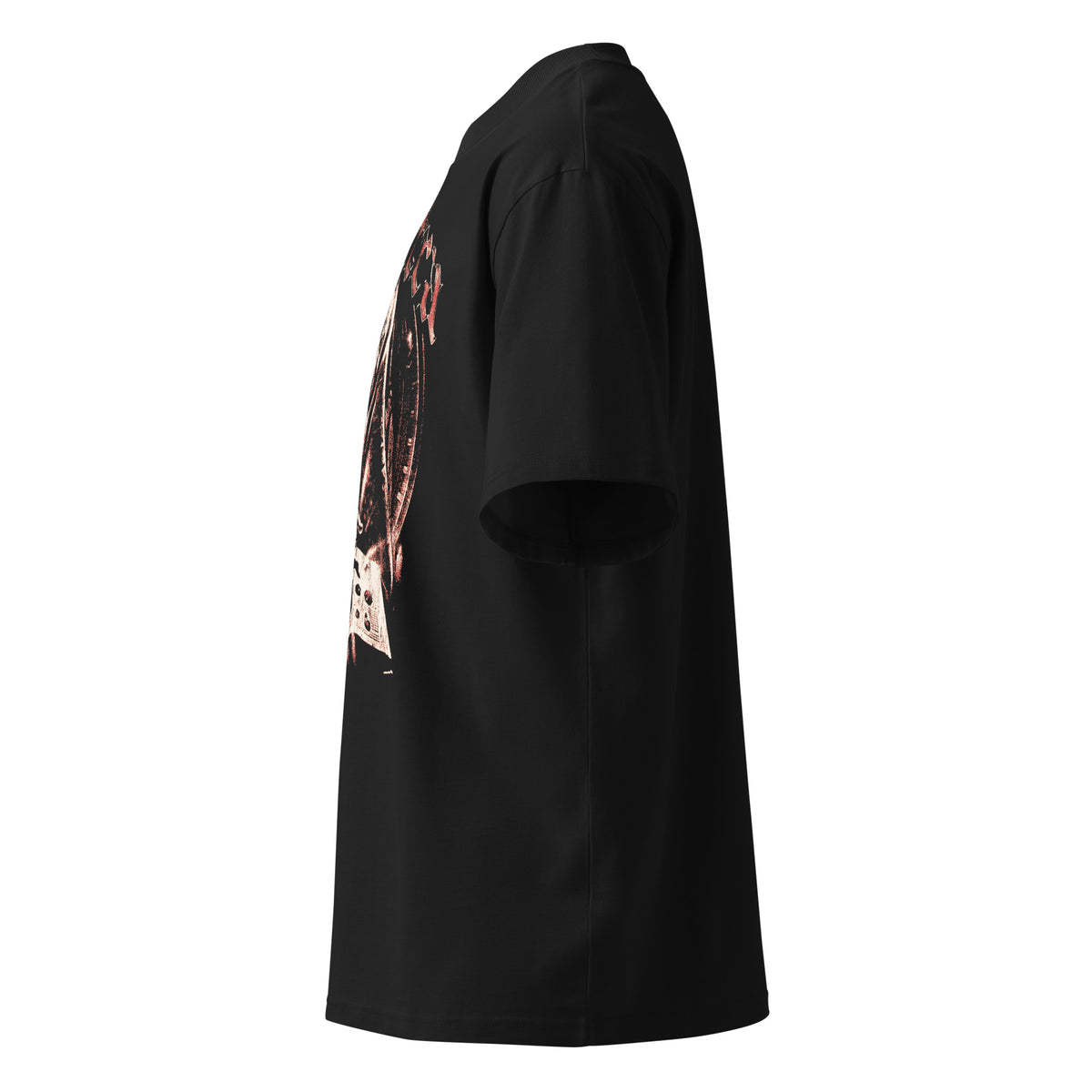 Mantra black oversized T-shirt with gothic graphic - left side view