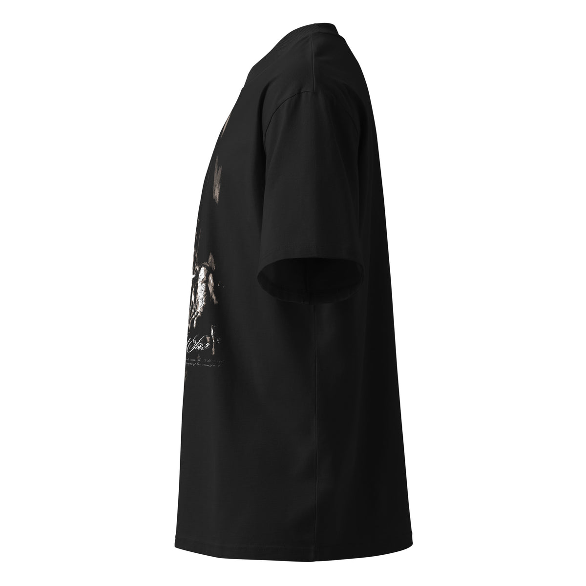 The Last Soul black oversized T-shirt with gothic graphic - left side view