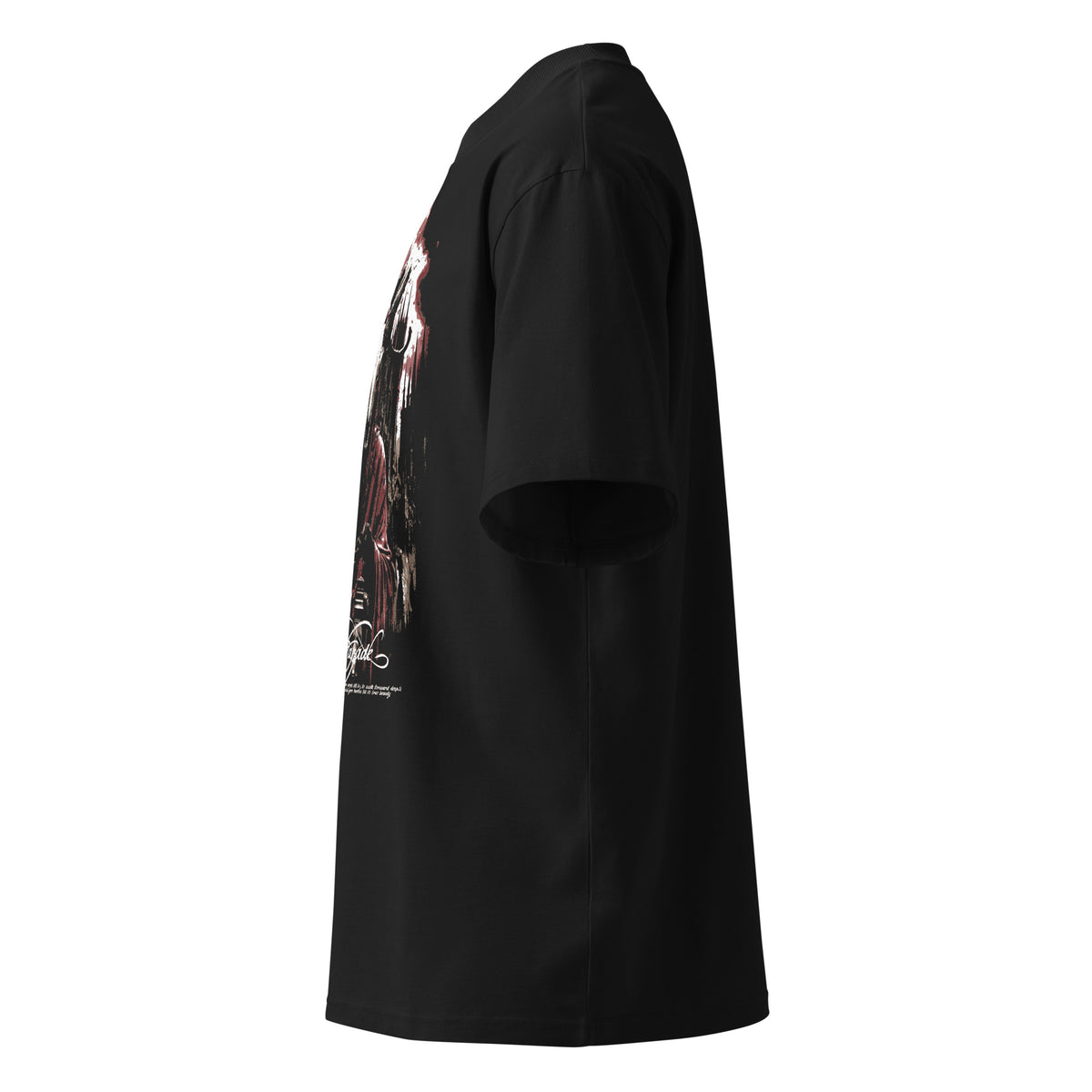 Death Parade black oversized T-shirt with gothic graphic - left side view