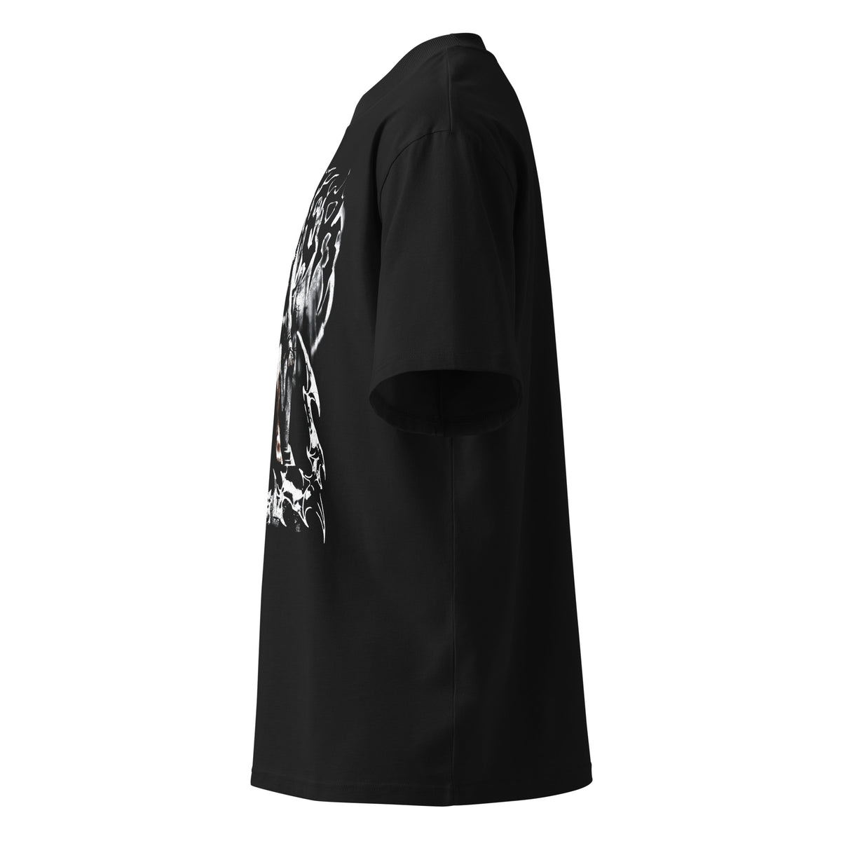 Sinister black oversized T-shirt with gothic graphic - left side view