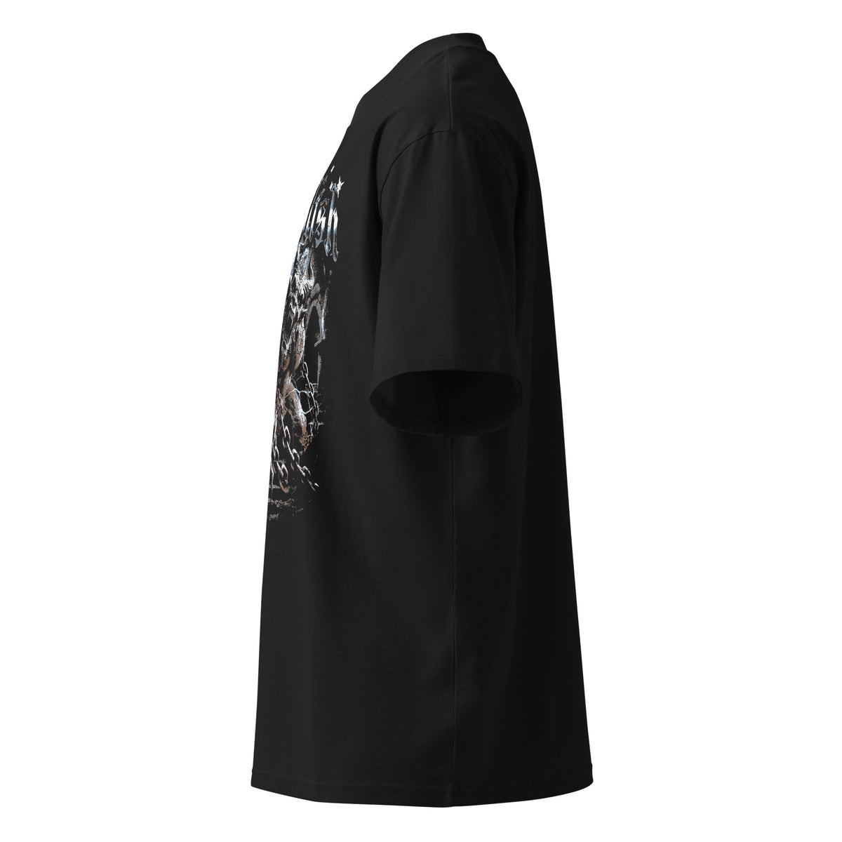 Demolish black oversized T-shirt with gothic graphic - left side view
