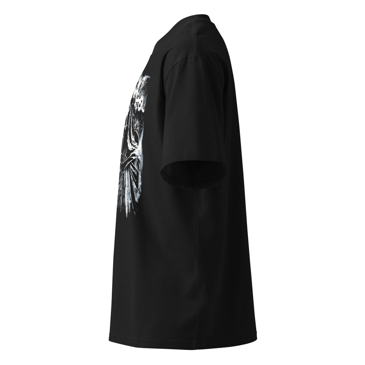 Vacation black oversized T-shirt with gothic graphic - left side view
