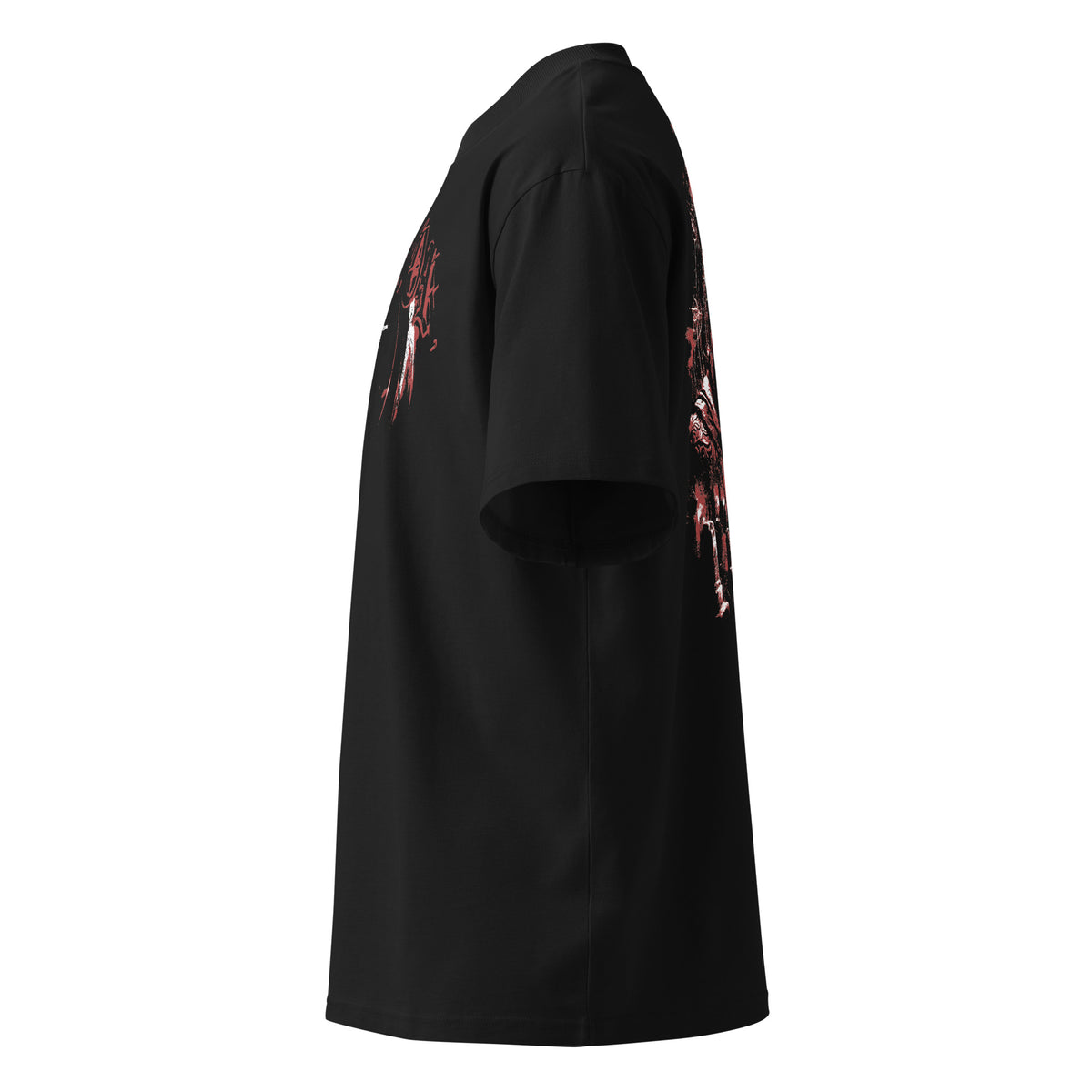 Author black oversized T-shirt with gothic graphic - left side view