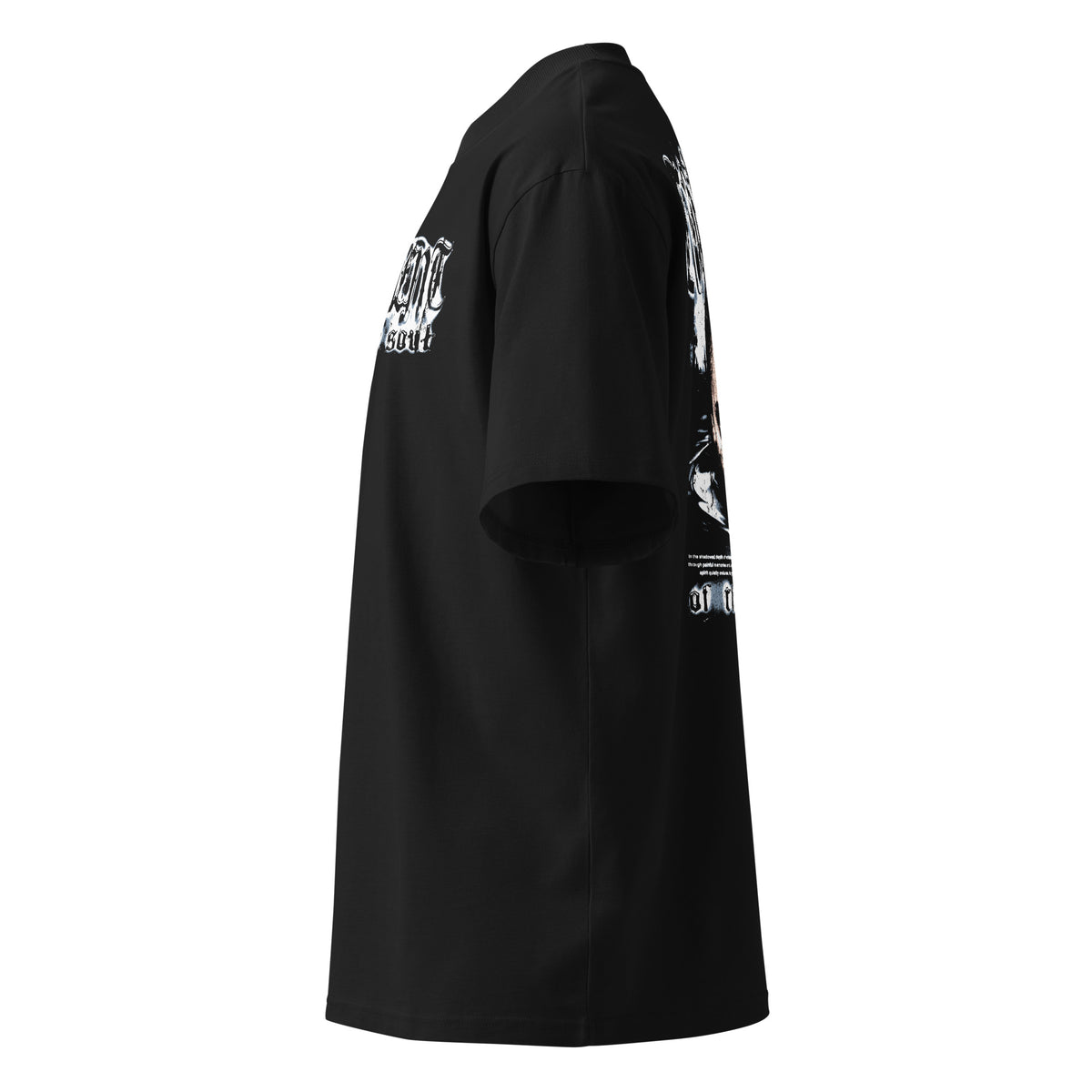 Torment black oversized T-shirt with gothic graphic – left side view