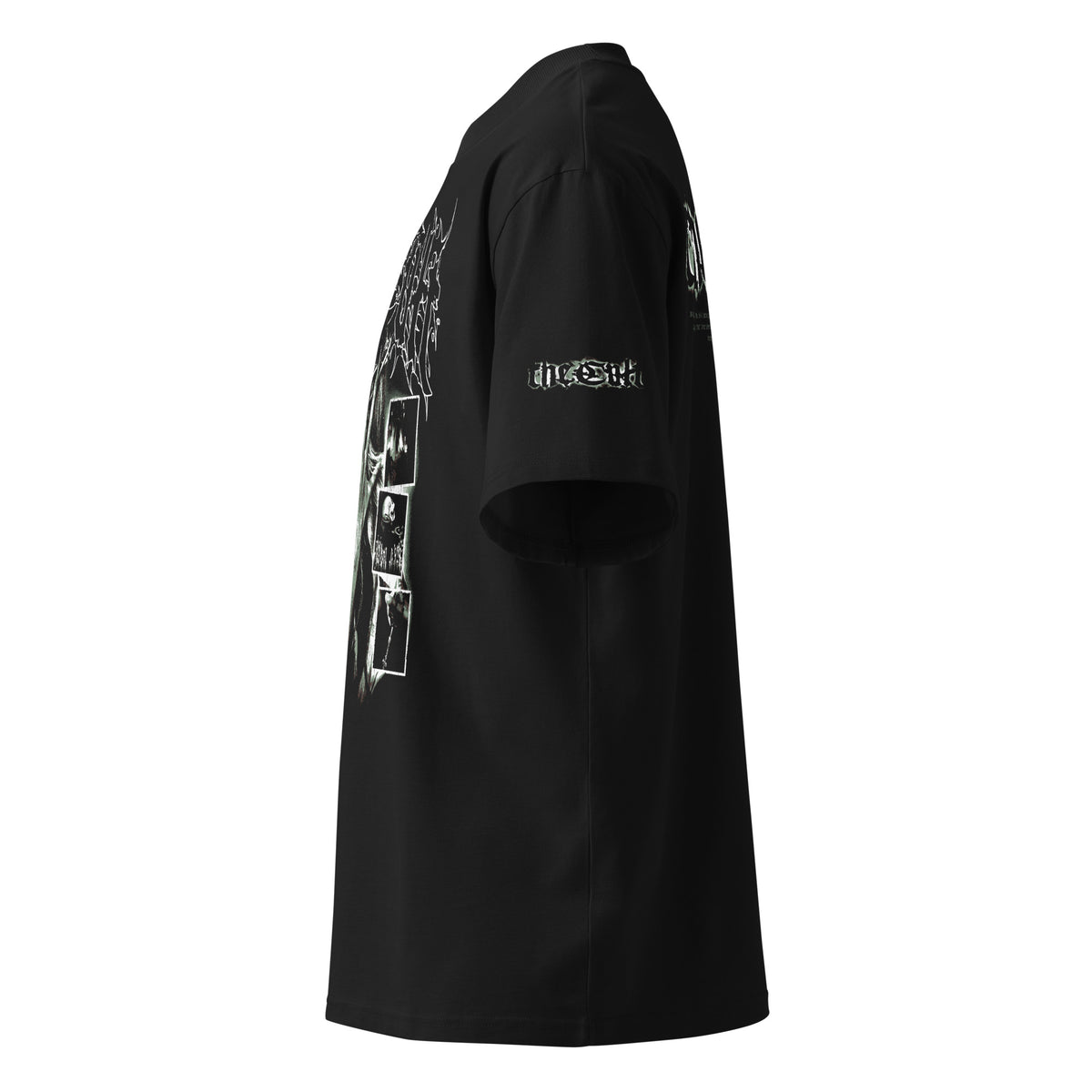 Ritual black oversized T-shirt with gothic graphic – left side view    
