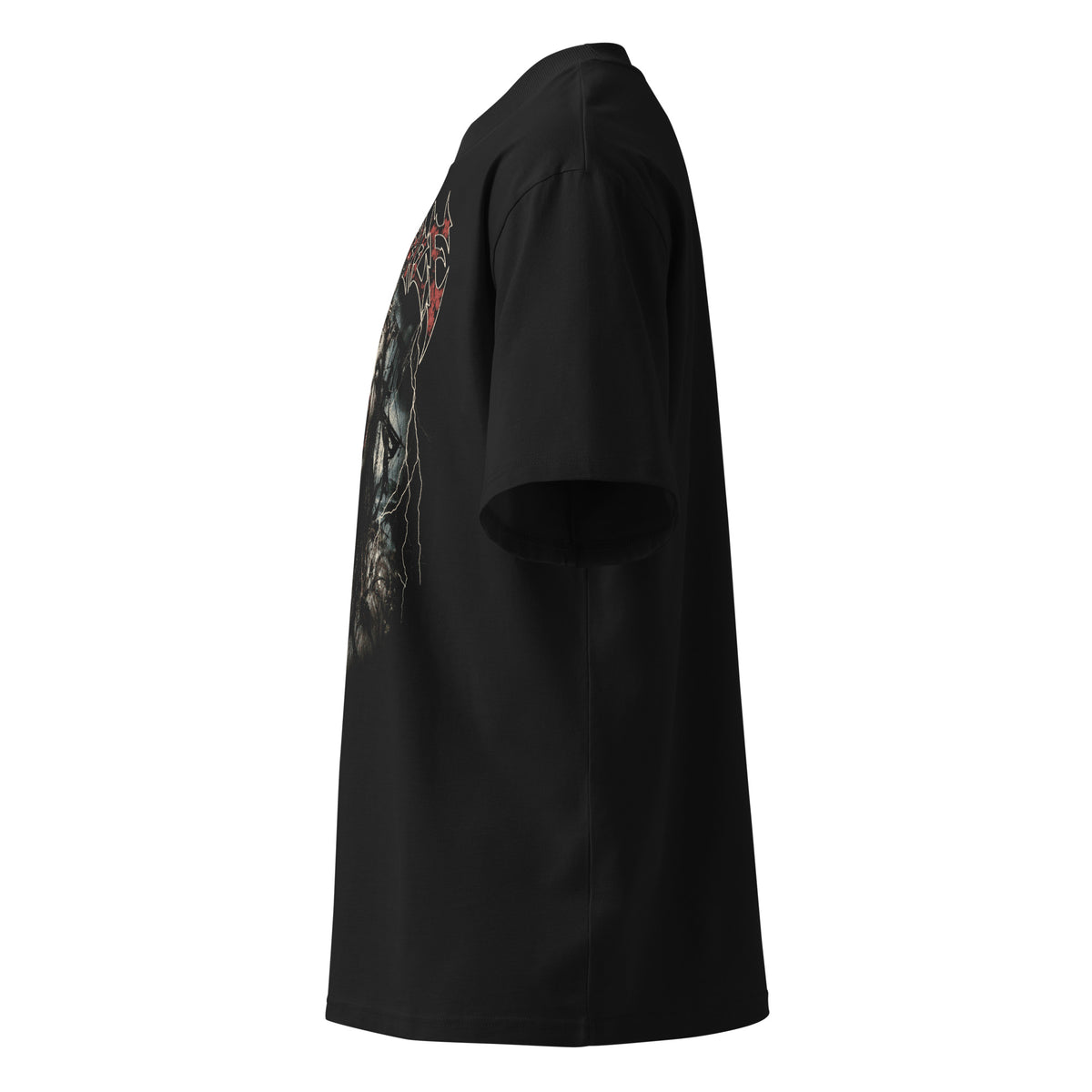 Possessed black oversized T-shirt with heavy metal graphic - left side view