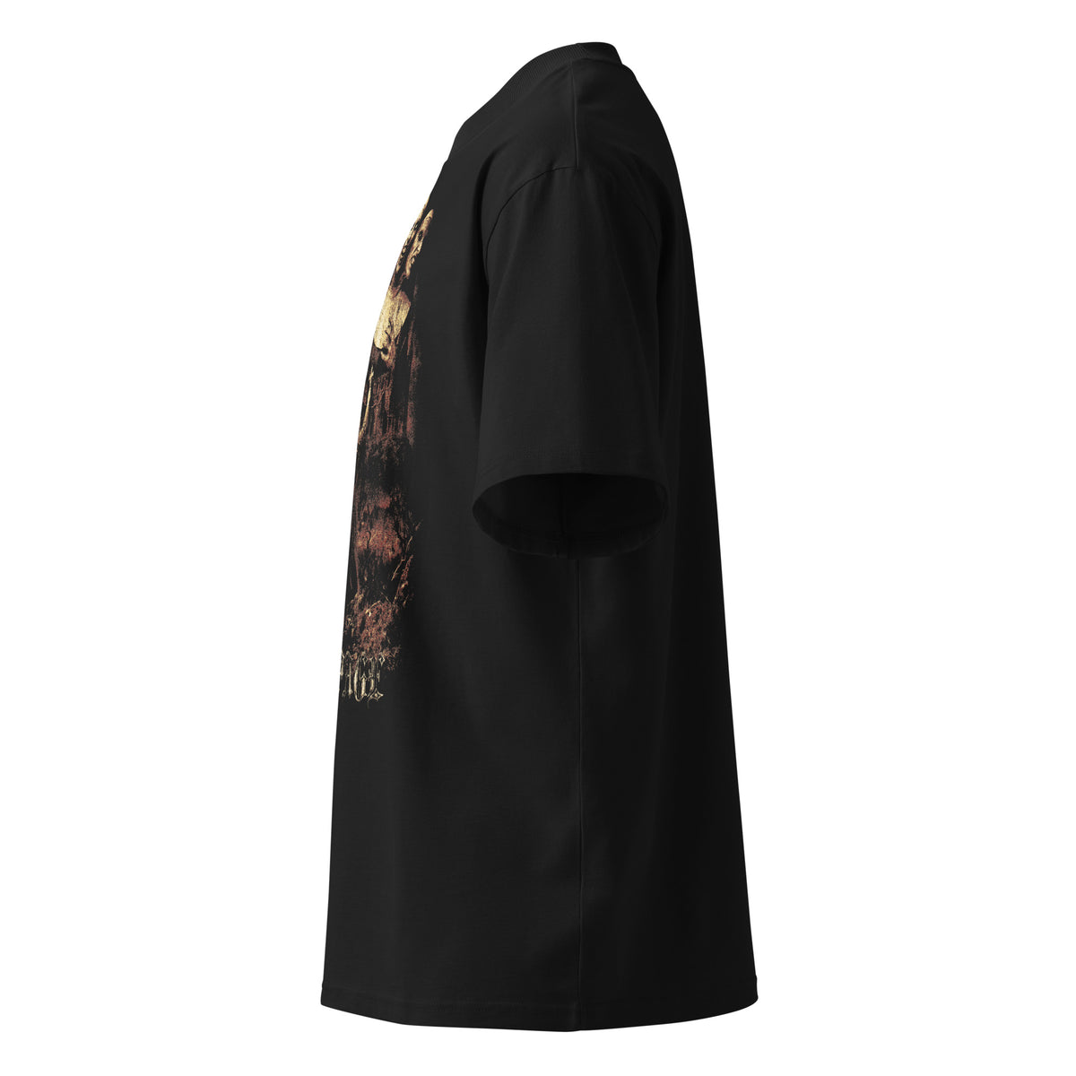 Haunted Trinity black oversized T-shirt with horror graphic - left side view