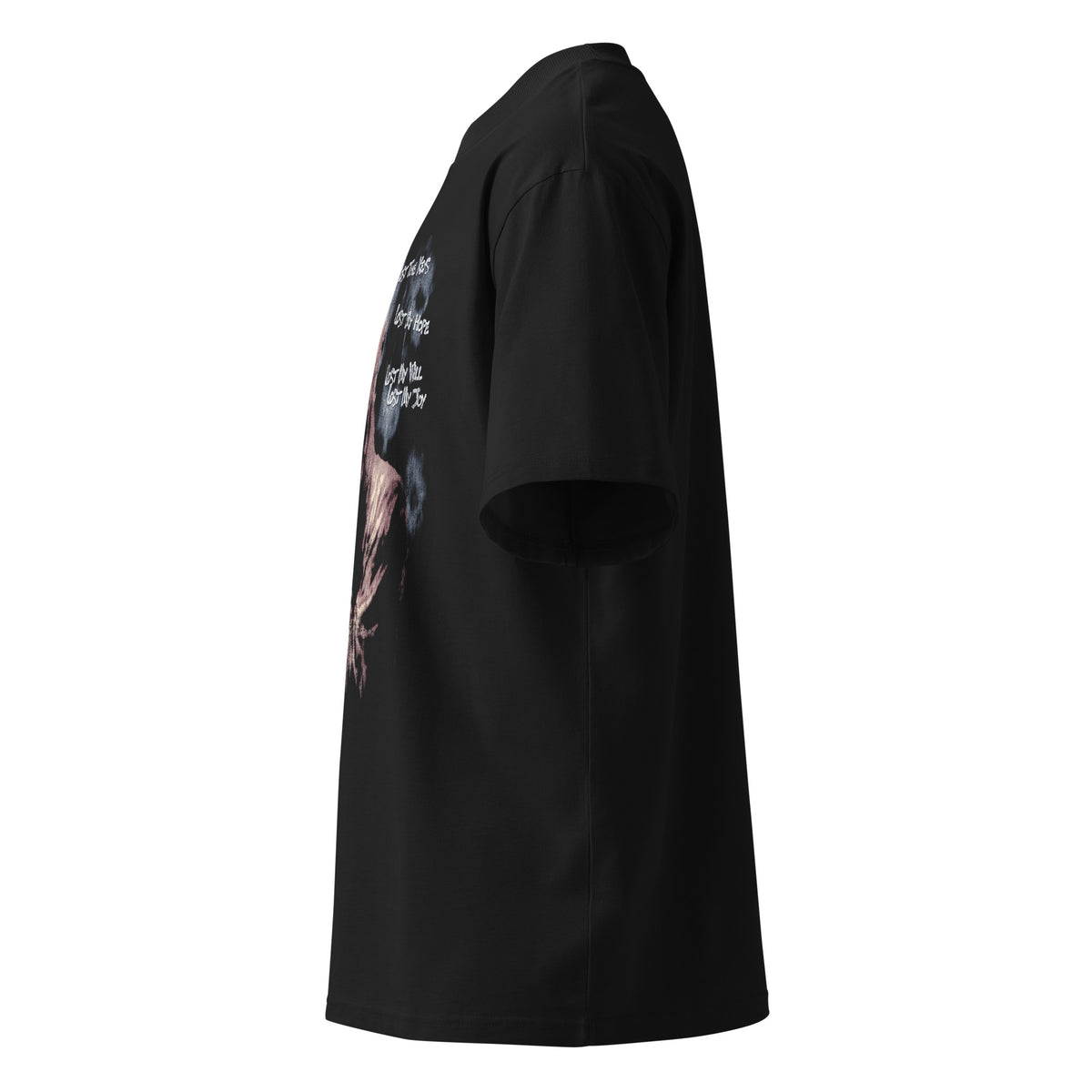 Fear black oversized T-shirt with horror graphic - left side view