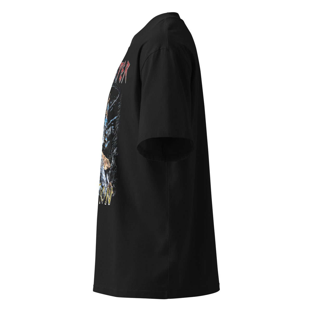 Sinister Audition black oversized T-shirt with heavy metal graphic - left side view
