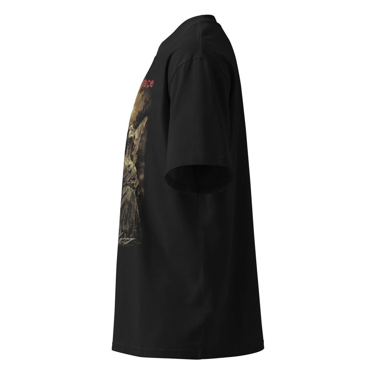 Fallen Grace black oversized T-shirt with heavy metal graphic - left side view