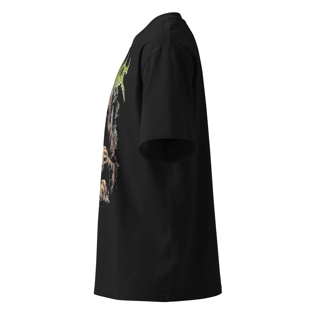 Skull Ritual black oversized T-shirt with heavy metal graphic - left side view