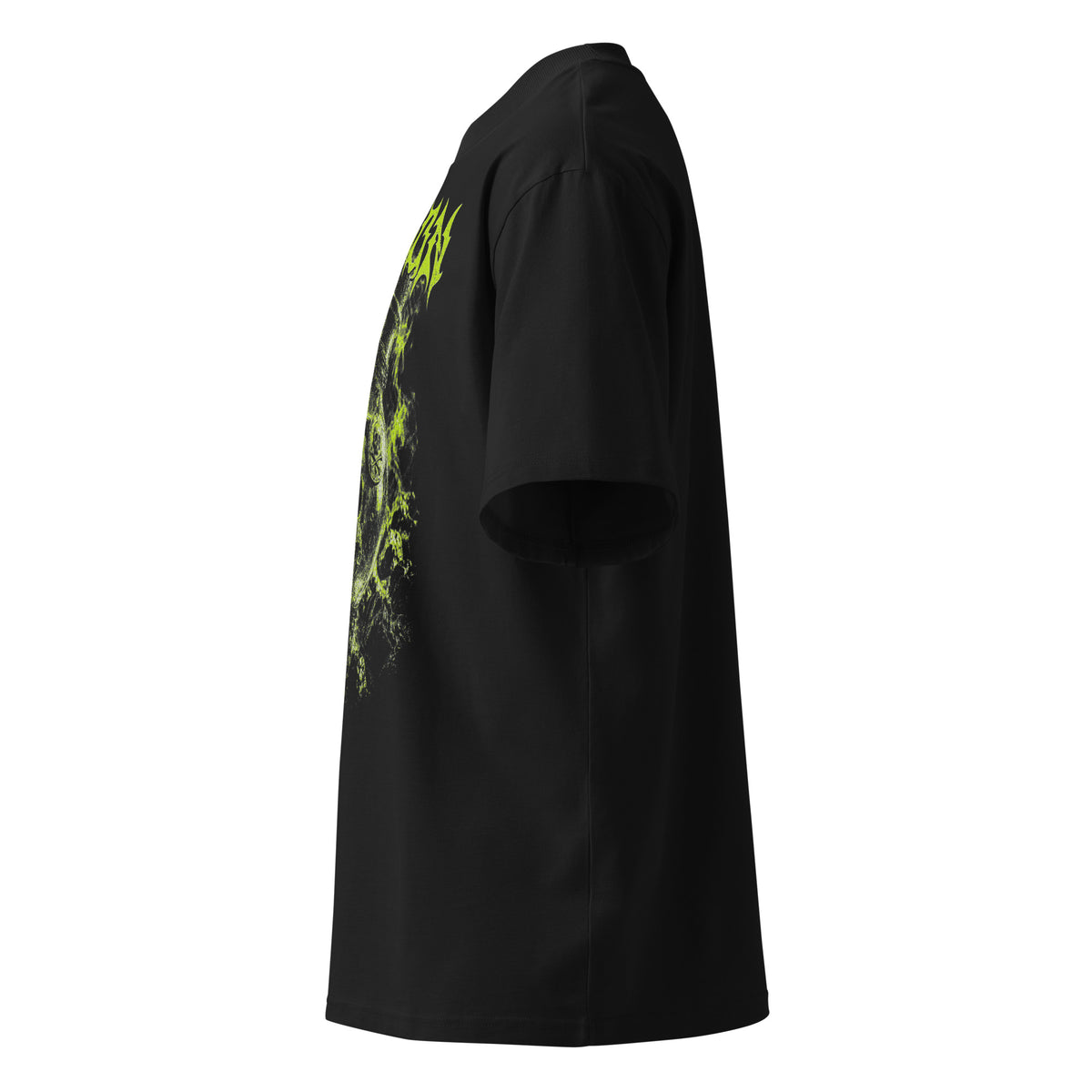 Poison black oversized T-shirt with heavy metal graphic - left side view