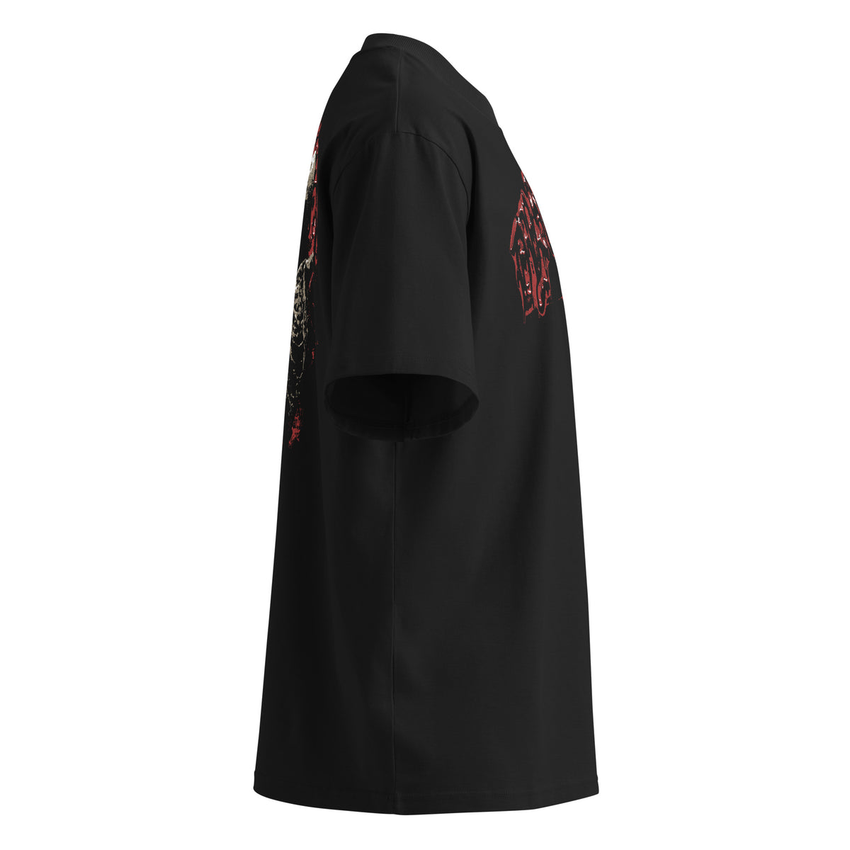 Dystopia black oversized T-shirt with gothic graphic - right side view