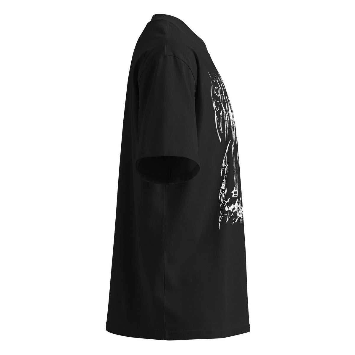 Sinister black oversized T-shirt with gothic graphic - right side view