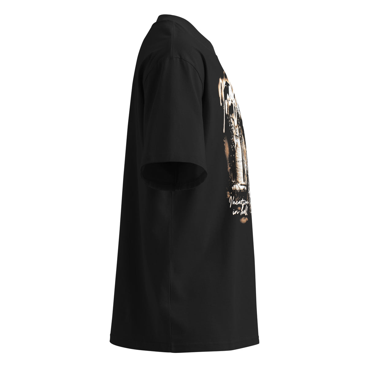 Vacation II black oversized T-shirt with gothic graphic - right side view