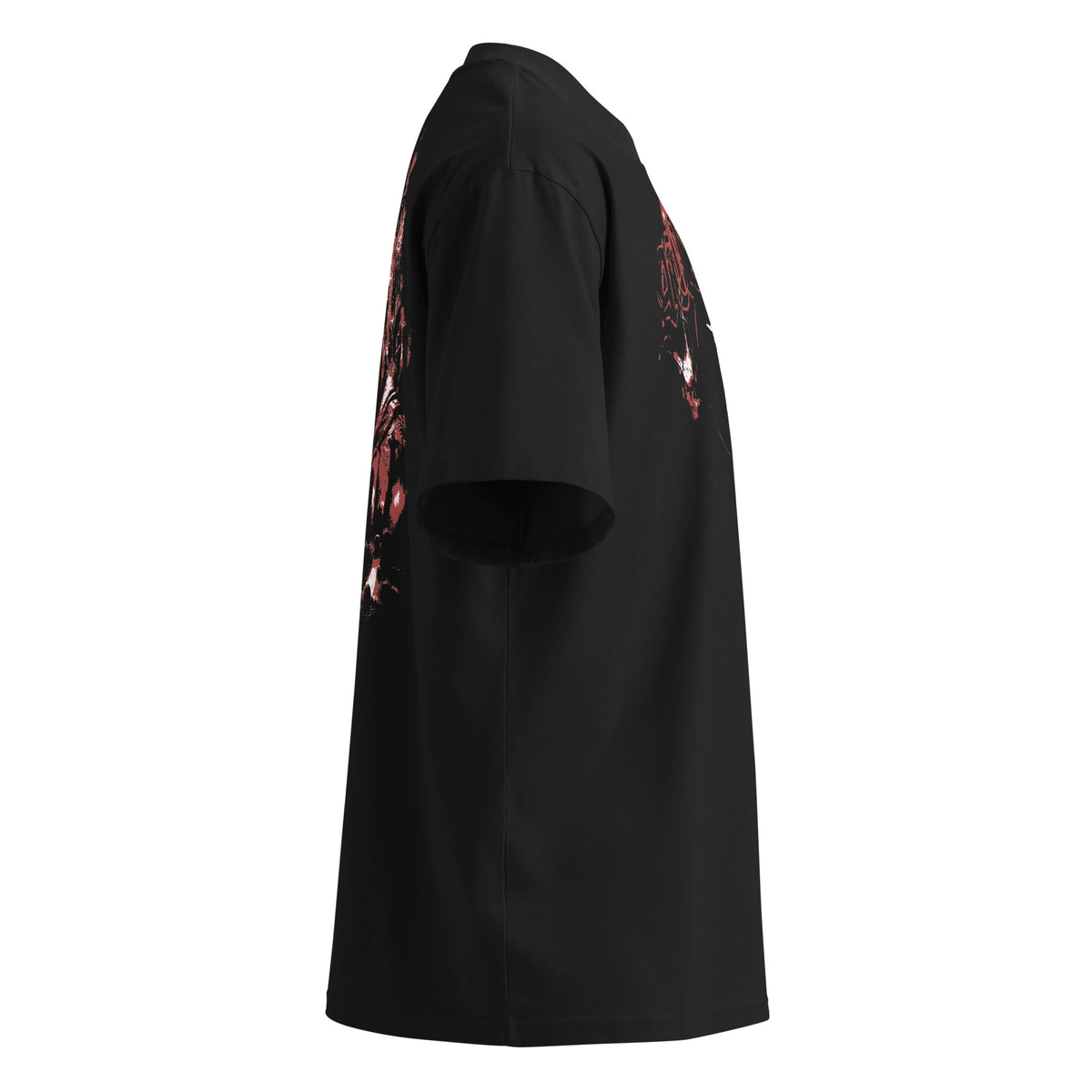 Author black oversized T-shirt with gothic graphic - right side view
