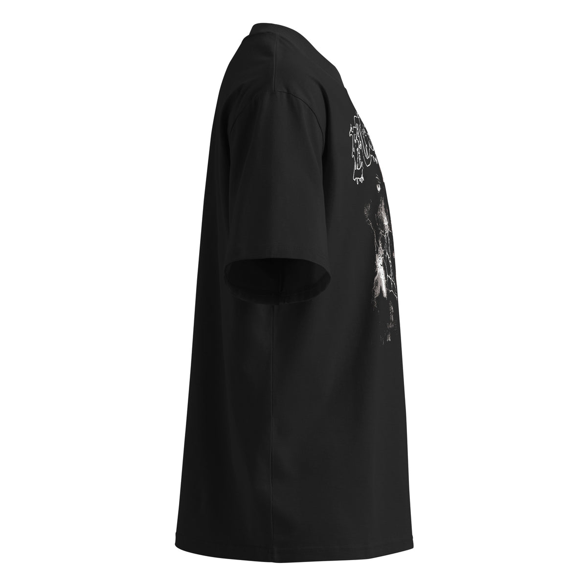 The Requiem black oversized T-shirt with gothic graphic - right side view