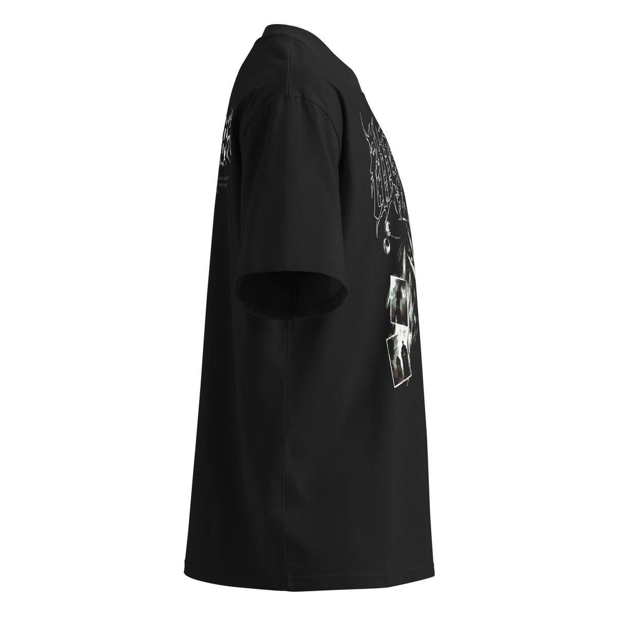 Ritual black oversized T-shirt with gothic graphic – right side view