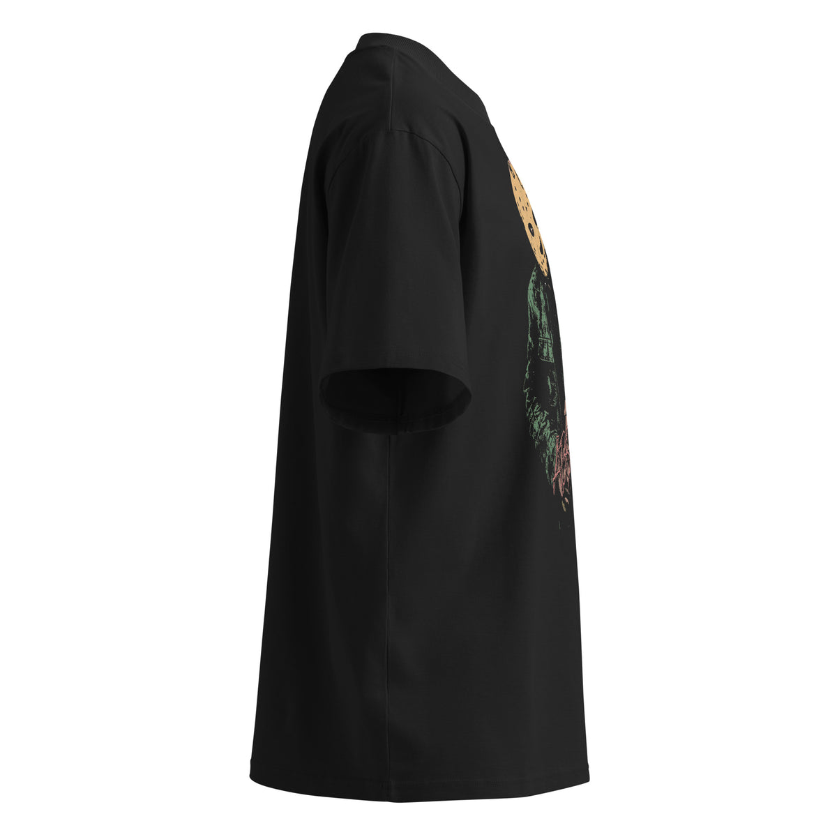 Absolution black oversized T-shirt with horror graphic - right side view