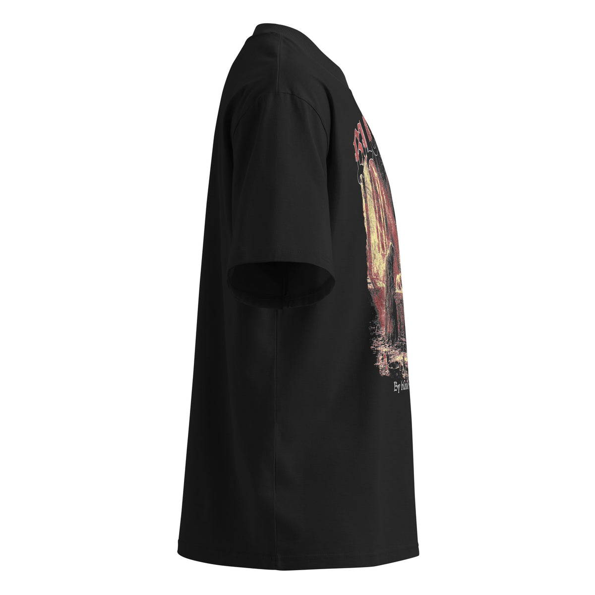 Blood Bound black oversized T-shirt with horror graphic - right side view