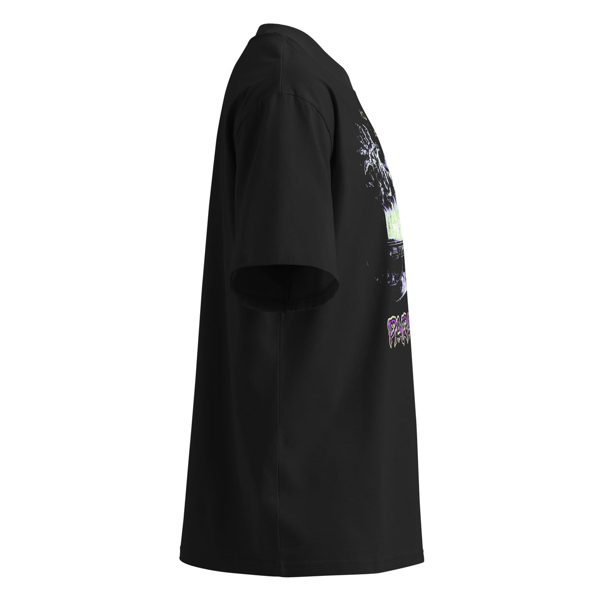 Parallax black oversized T-shirt with horror graphic - right side view
