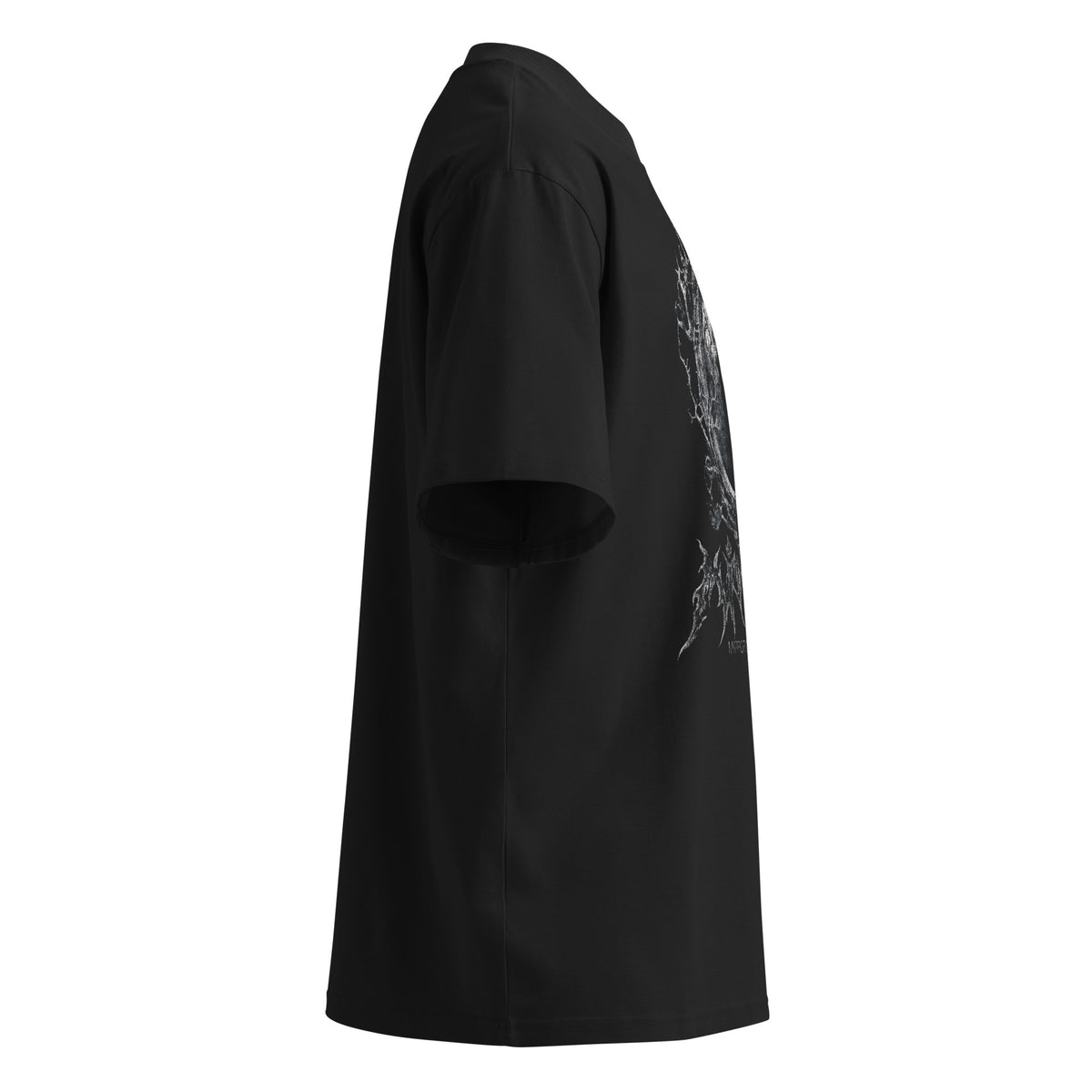Mirror black oversized T-shirt with horror graphic - right side view
