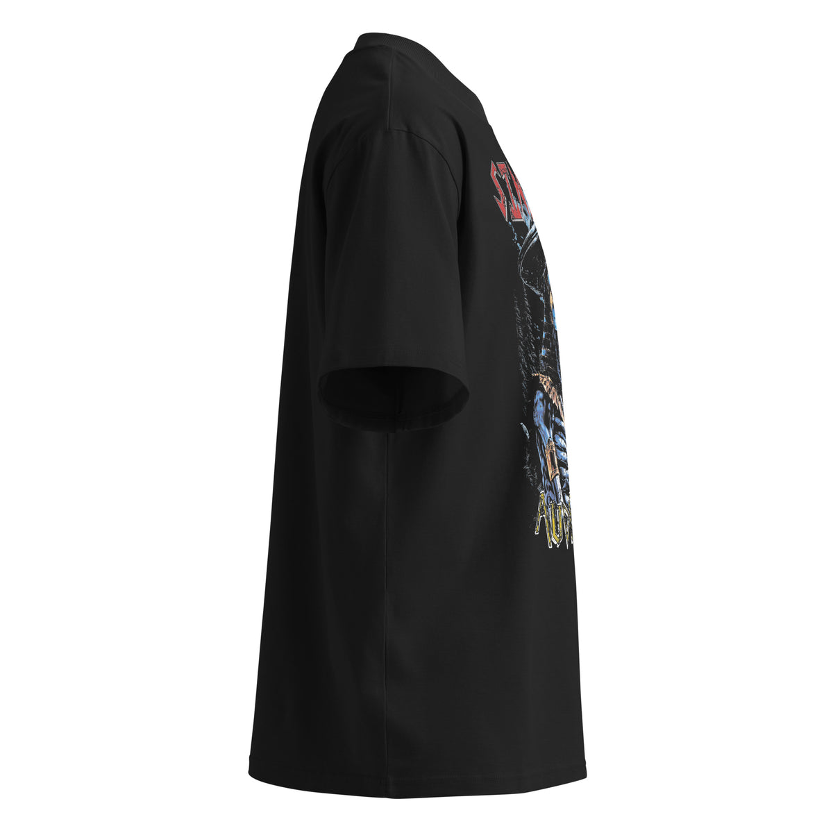 Sinister Audition black oversized T-shirt with heavy metal graphic - right side view