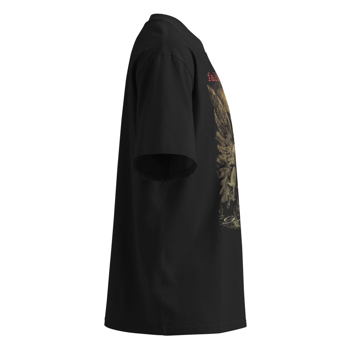 Fallen Grace black oversized T-shirt with heavy metal graphic - right side view