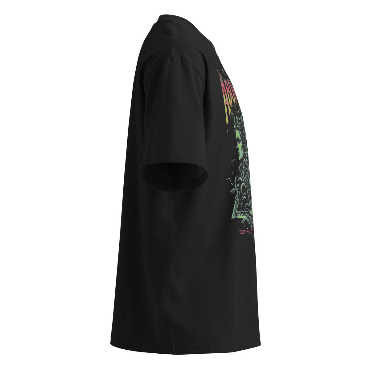 Abomination black oversized T-shirt with heavy metal graphic - right side view