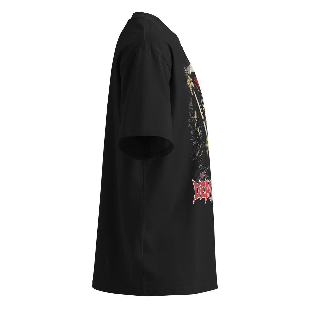 Deathless black oversized T-shirt with heavy metal graphic - right side view