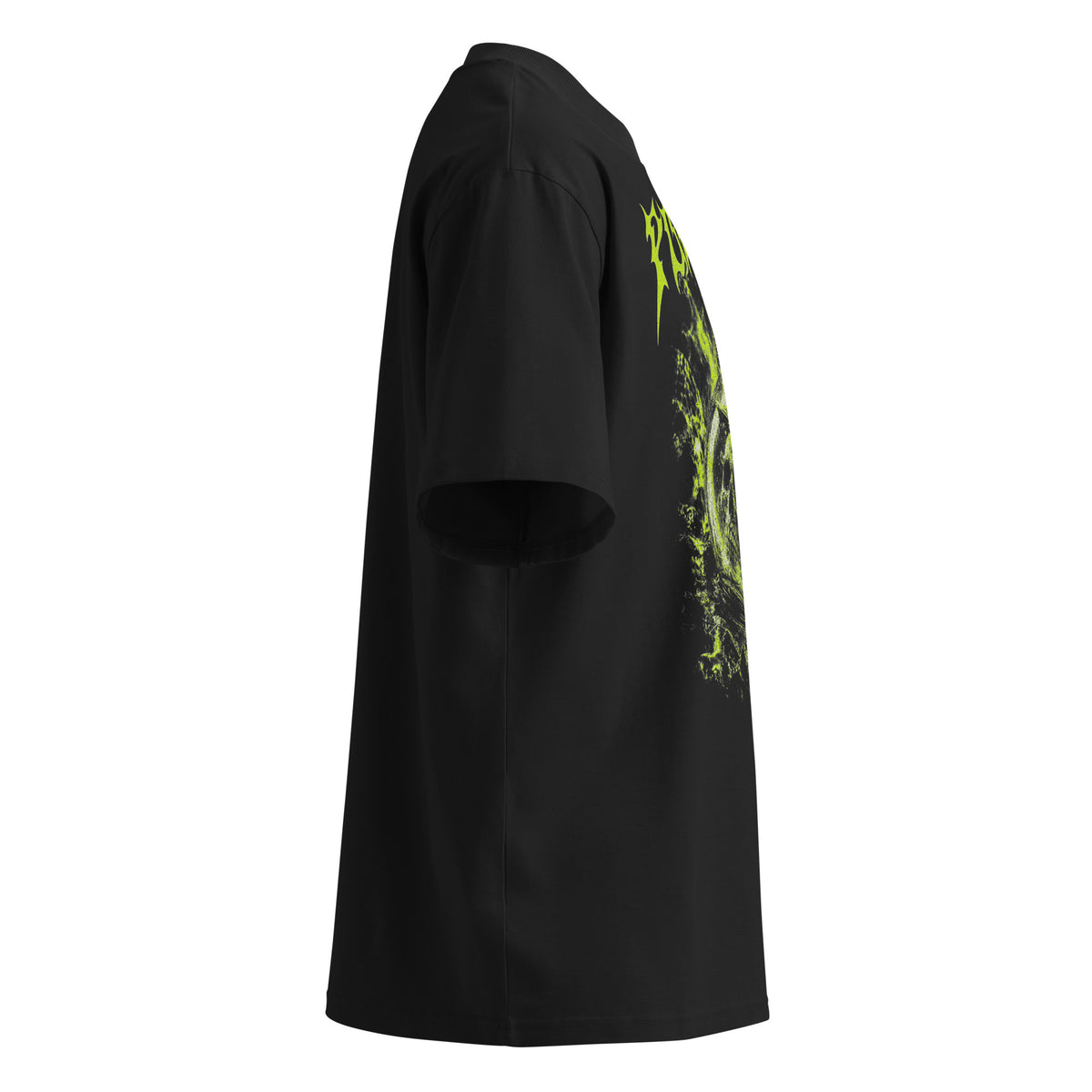 Poison black oversized T-shirt with heavy metal graphic - right side view